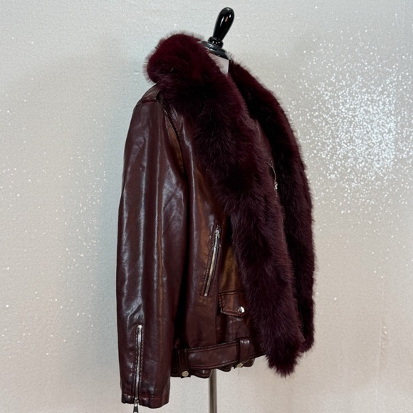 Azalea Wang Aurelia Faux Leather Moto Jacket XL Burgundy Faux Fur Collar NWT - Picture 8 of 16
